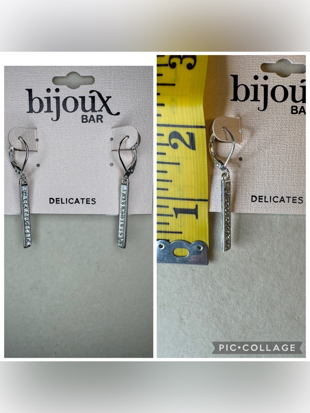 New bijoux BAR Silver Crystal Bar Drop Earrings
